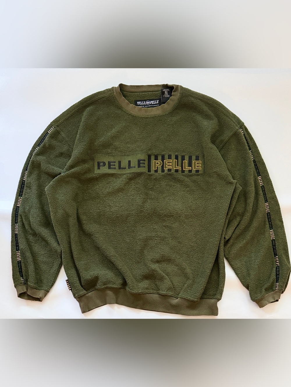 VTG Pelle Pelle Olive Green Fleece Crewneck Sweatshirt with Logo